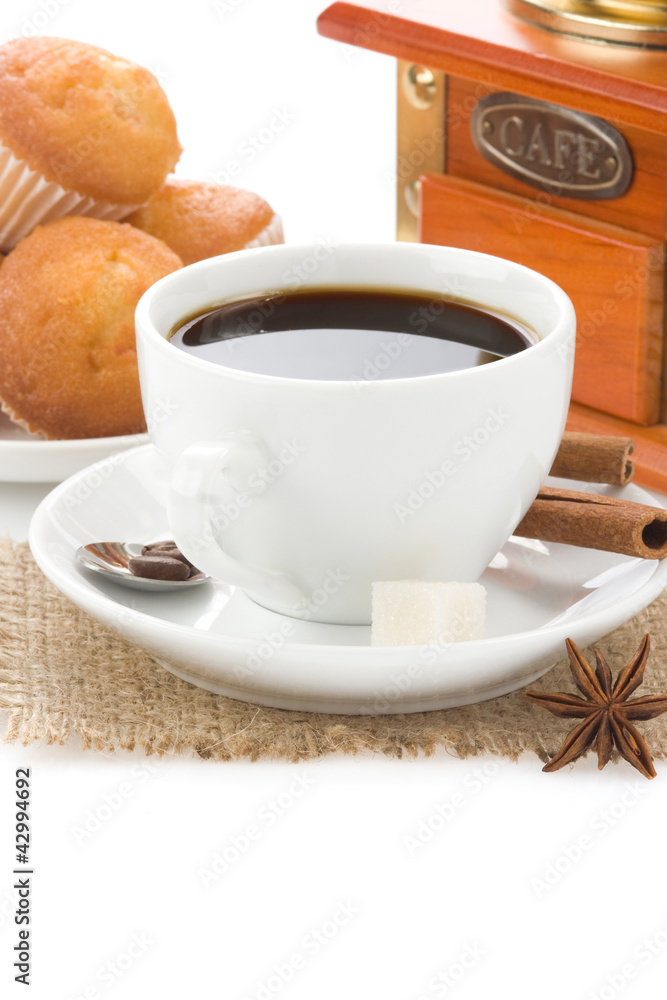 cup of coffee with beans isolated on white cup of coffee with beans isolated on white