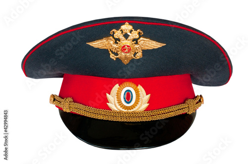 peak-cap of the Russian policeman on a white background. photo