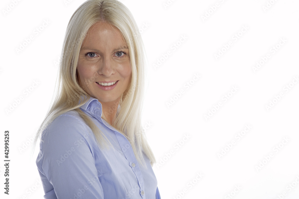 Young woman in blue shirt Young woman in blue shirt