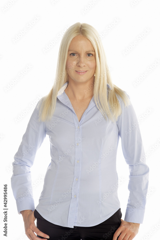 Young woman in blue shirt Young woman in blue shirt