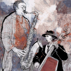Wandcirkels Muziekband Jazzband op kleurrijke achtergrond  © Isaxar