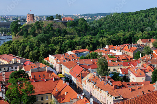 Vilnius, Tower of Gediminas and old town. Summer.