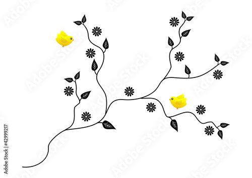 Canvas Print Tree, flowers and birds background