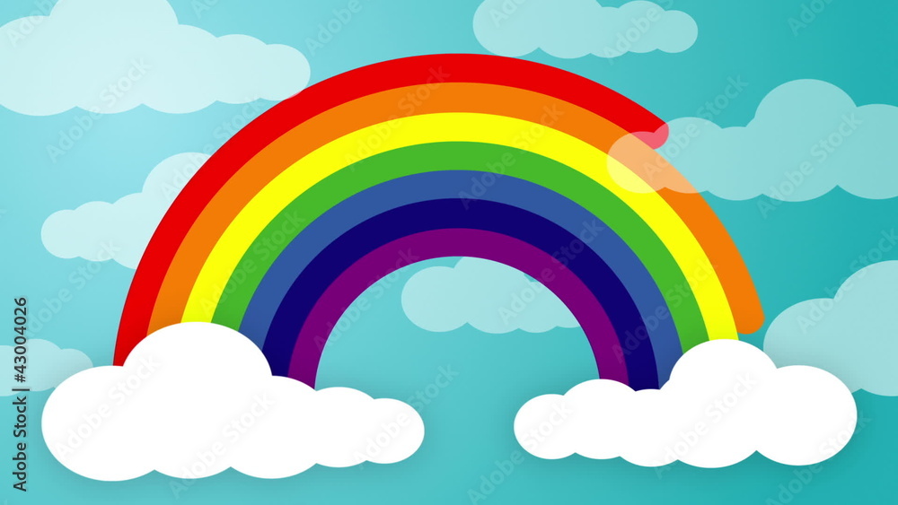 Rainbow created as it emerges from one cloud & ends in a second Rainbow created as it emerges from one cloud & ends in a second