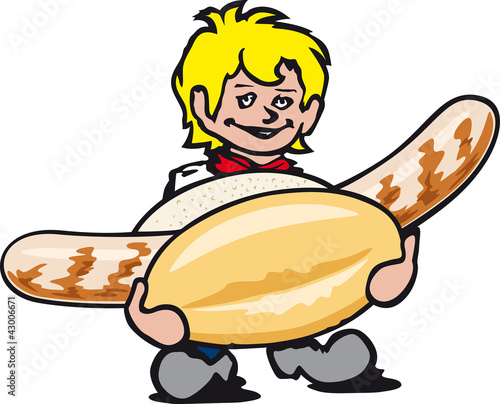 lächelnder Bub mit Riesen-Bratwurst - plottfähig