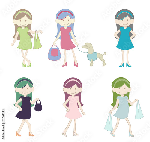 Cute Girl Shopping Cartoon