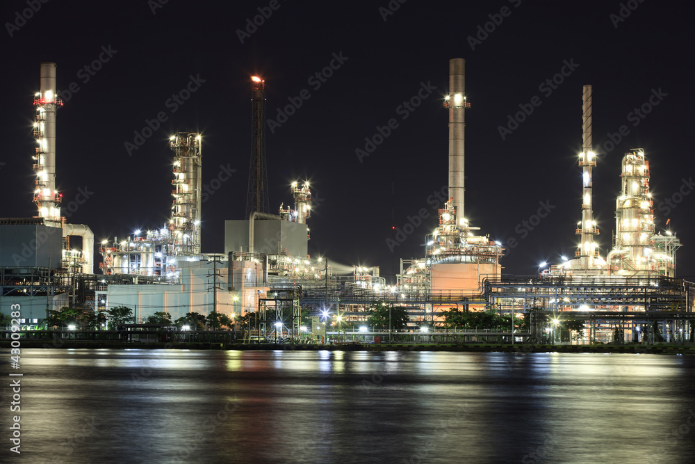 Landscape of river and oil refinery factory