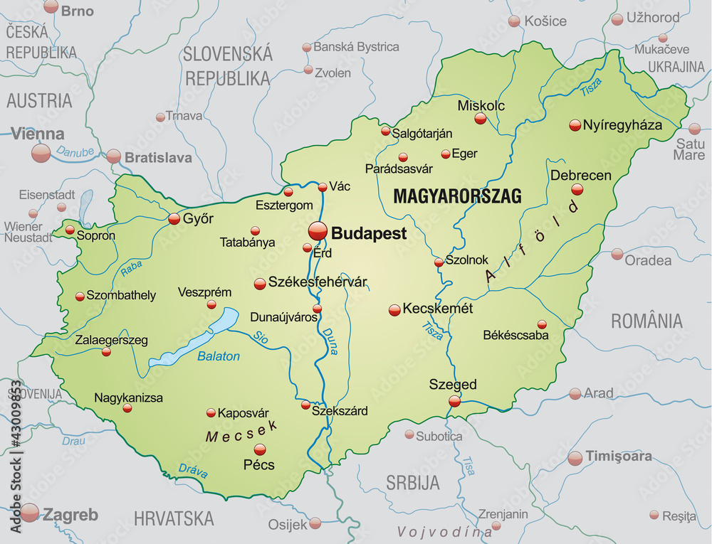 Karte von Ungarn mit Nachbarländern