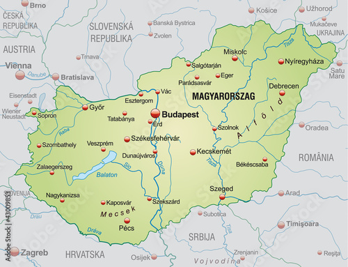 Karte von Ungarn mit Nachbarl  ndern