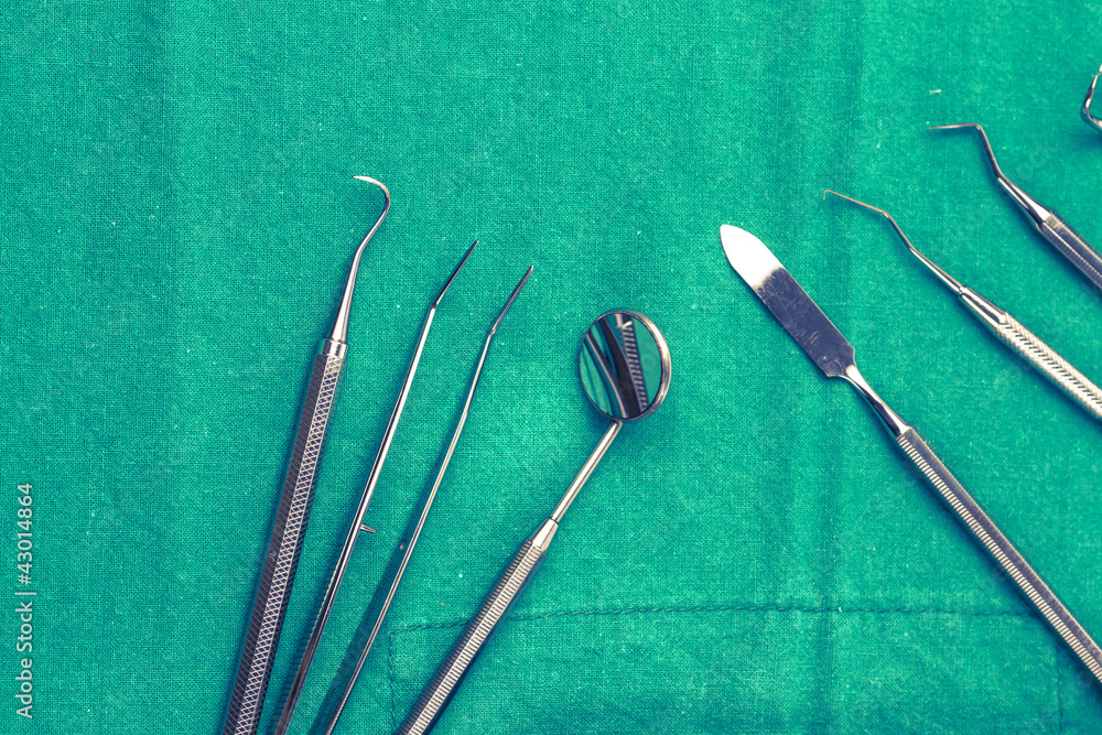 Set of metal medical equipment tools for teeth dental care Set of metal medical equipment tools for teeth dental care