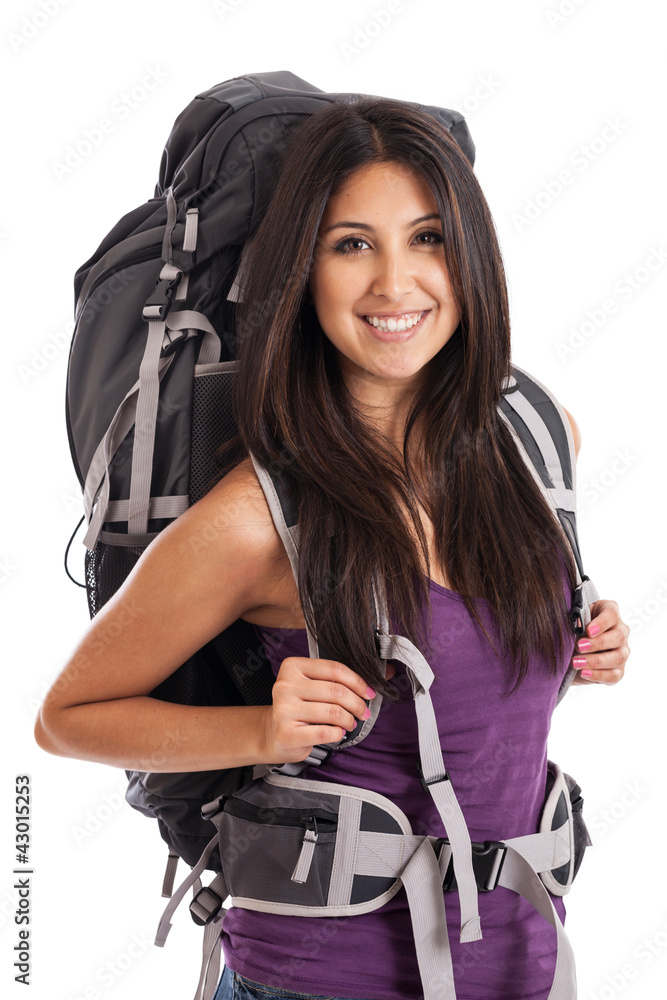 Young backpacking woman portrait Young backpacking woman portrait