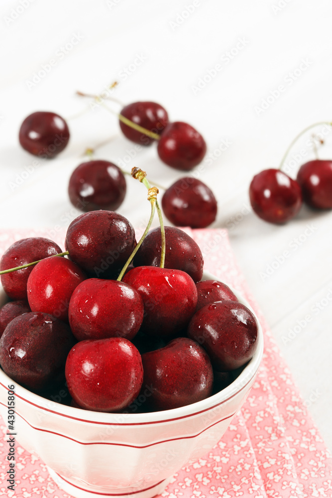 Bowl Of Fresh Ripe Red Cherries Bowl Of Fresh Ripe Red Cherries