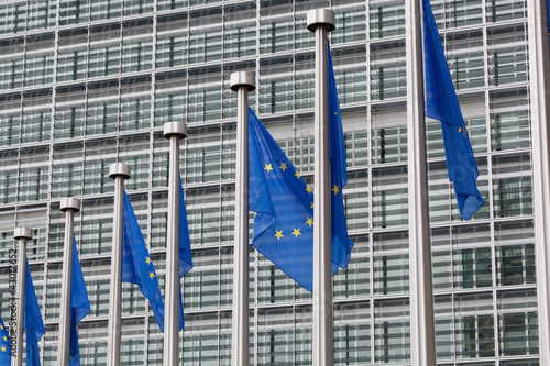 European Union flags  of  Berlaymont building in Brussels