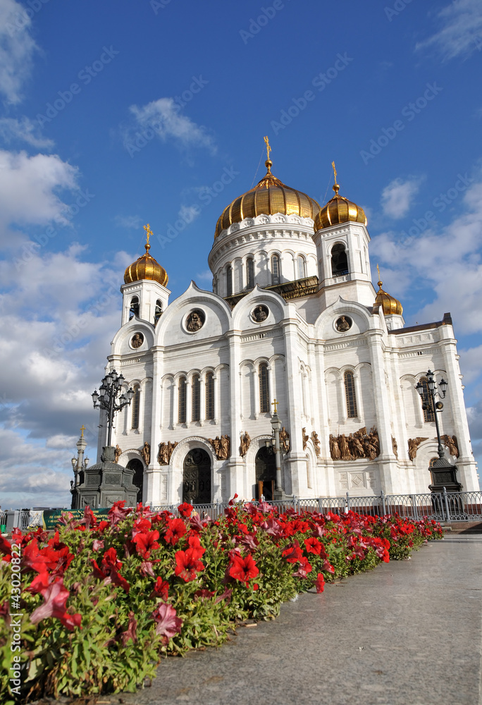 Moscow Cathedral of Christ the Savior in flowers
