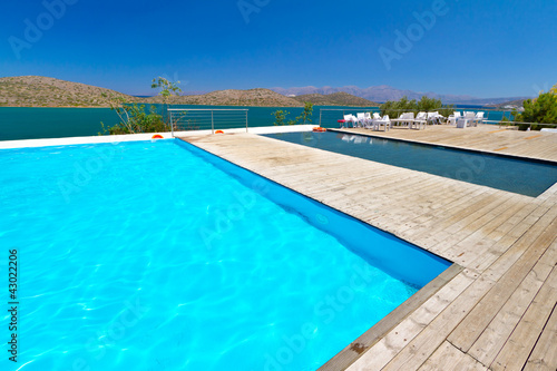 Swimming pool with idyllic view for Mirabello Bay in Greece