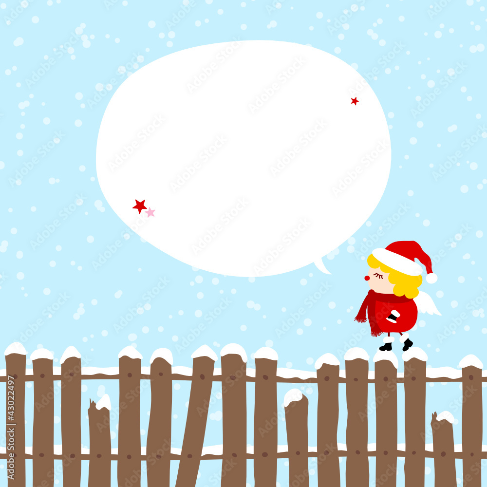 Angel Scarf & Hat On Fence Christmas Speech Bubble Blue Angel Scarf & Hat On Fence Christmas Speech Bubble Blue