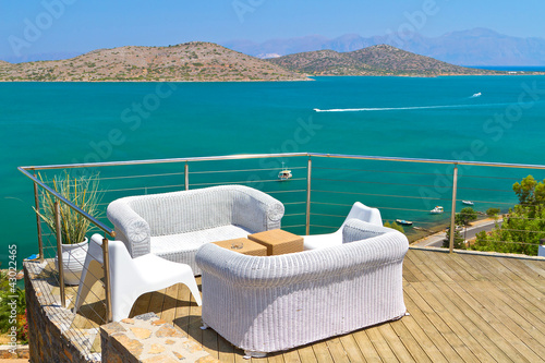 White sofas with Mirabello Bay view on Crete