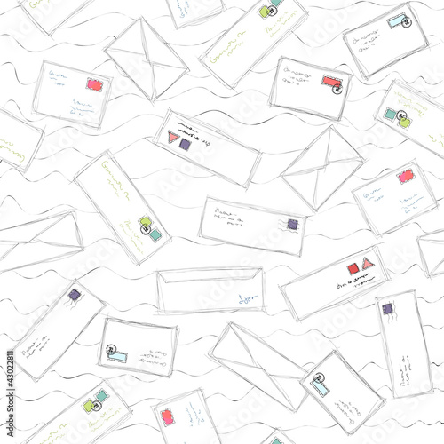 Many letters and envelopes doodle seamless pattern background