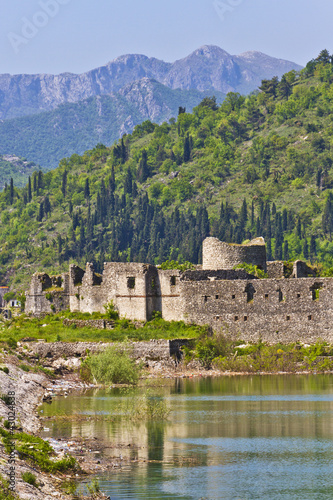 Remains of ancient fortress on shore of Skadar Lake. Montenegro.