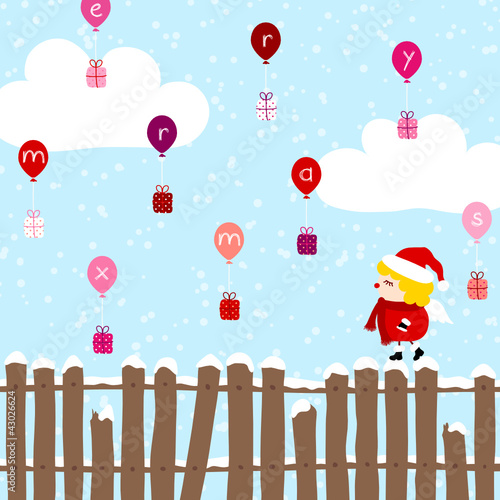 Angel Fence Balloons Christmas Gifts "Merry Xmas" Blue