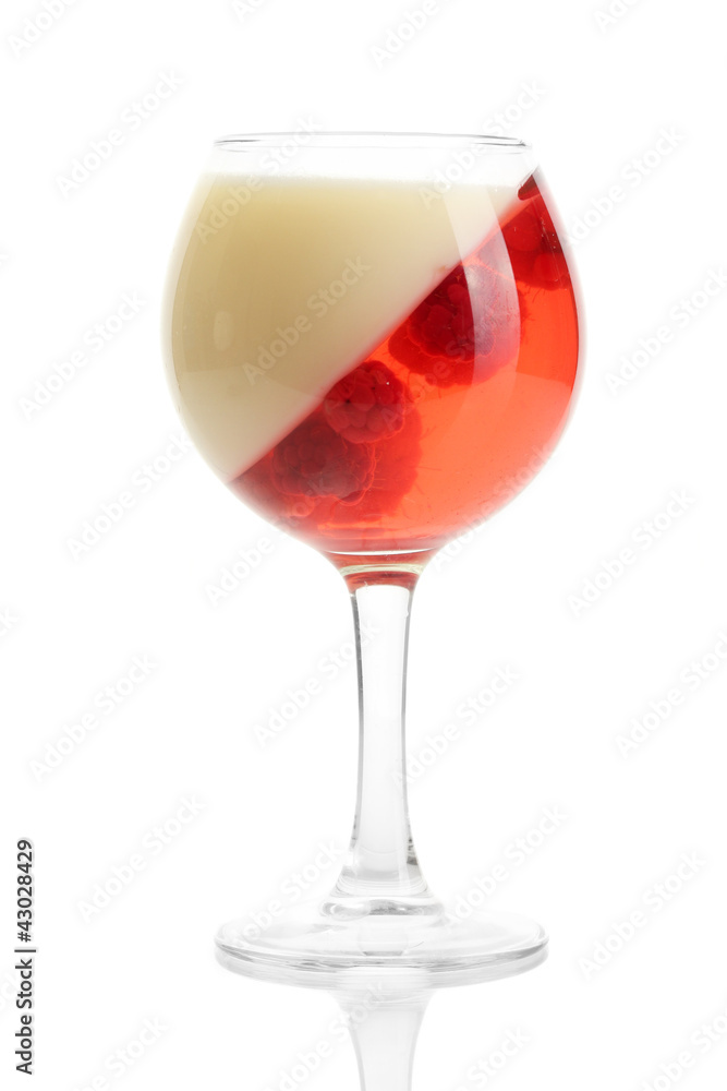 fruit jelly with raspberries in glass isolated on white fruit jelly with raspberries in glass isolated on white
