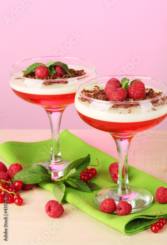 fruit jelly with berries in glasses