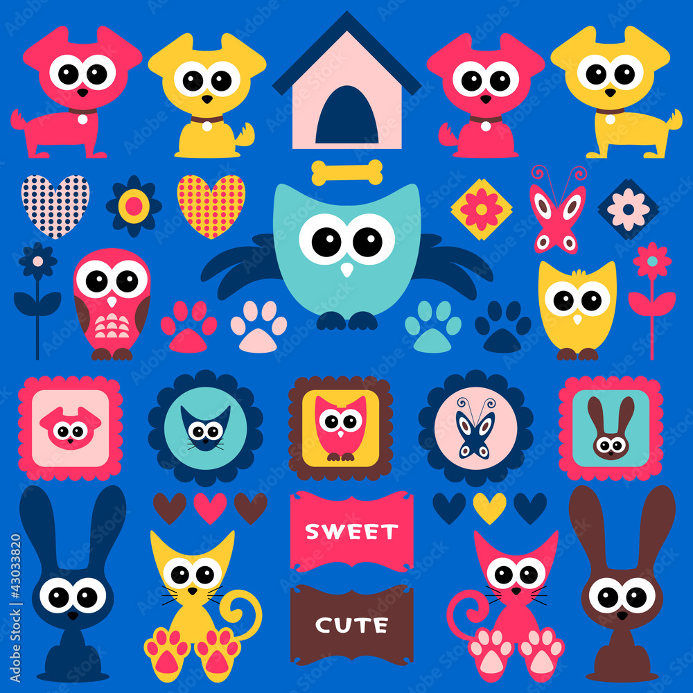 Cute childlike elements with animals