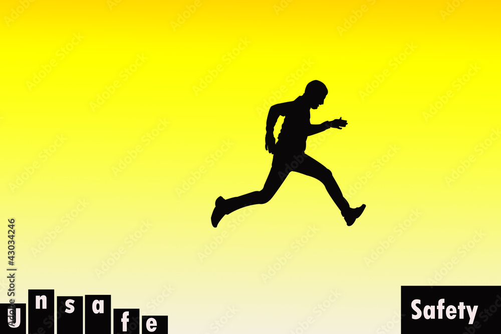 silhouette of a jumping man from unsafe place to safe place silhouette of a jumping man from unsafe place to safe place