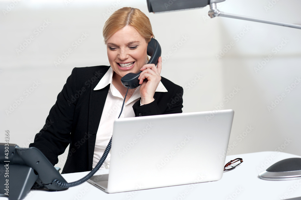 Female secretary communicating with her boss Female secretary communicating with her boss