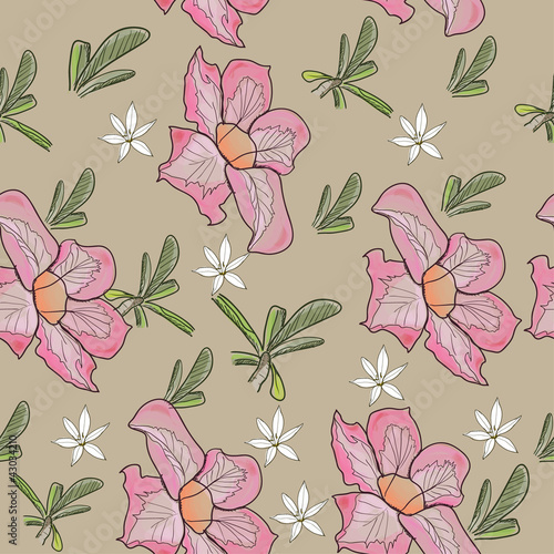 Seamless texture with tropical pink flower.