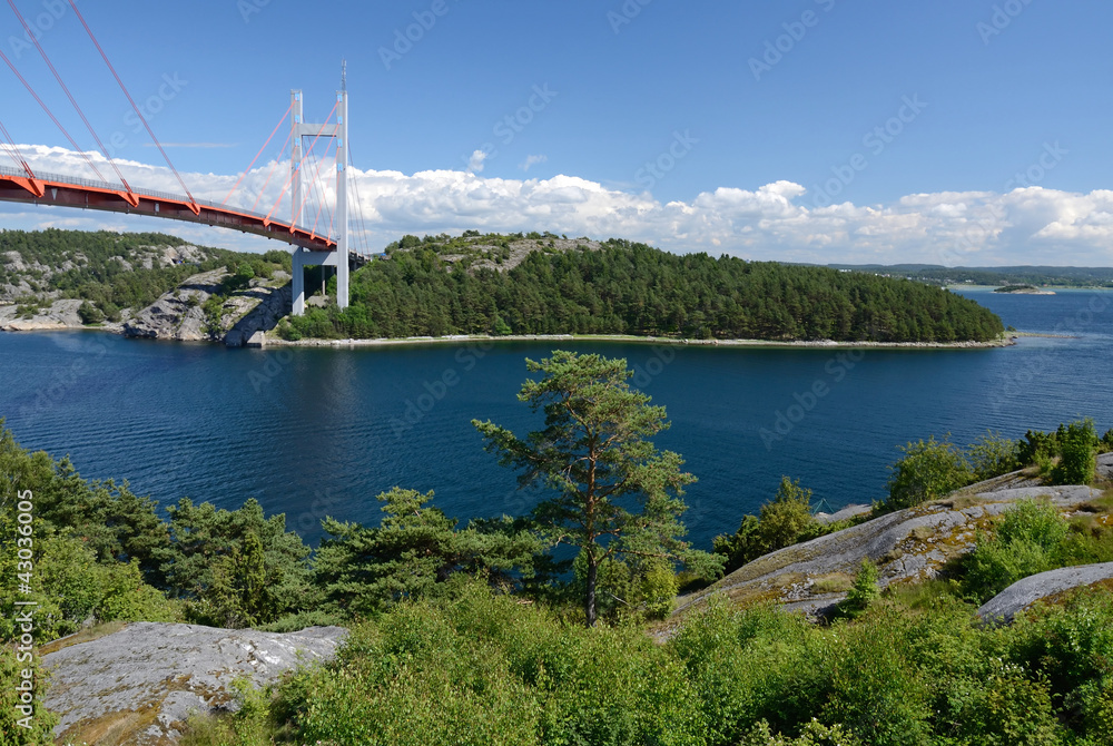 Summer sea fjord landscape with bridge Summer sea fjord landscape with bridge