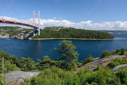 Summer sea fjord landscape with bridge