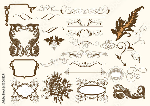 Calligraphic vector elements set