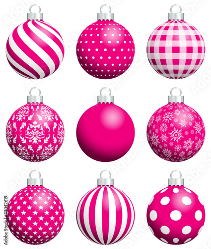 9 Pink White Christmas Balls Pattern