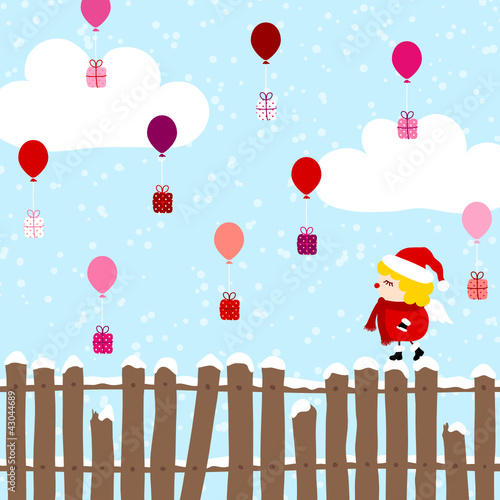 Angel Fence Balloons Christmas Gifts Blue