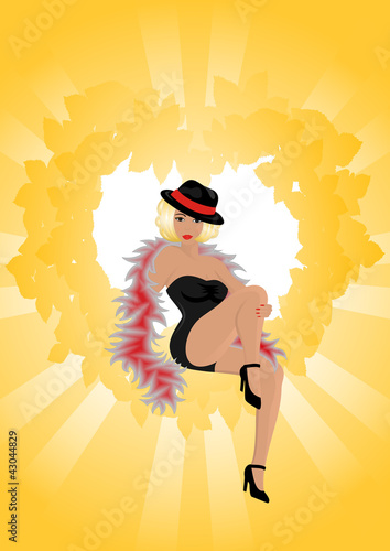 Beautiful and sexual cabaret lady with floral background