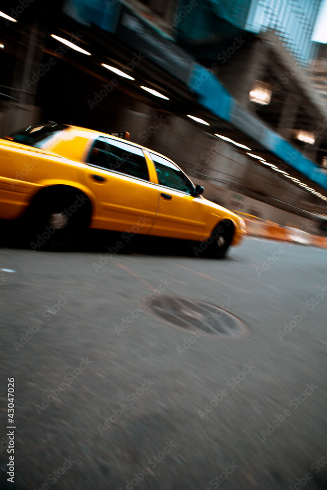 Speeding Yellow City Taxi Cab