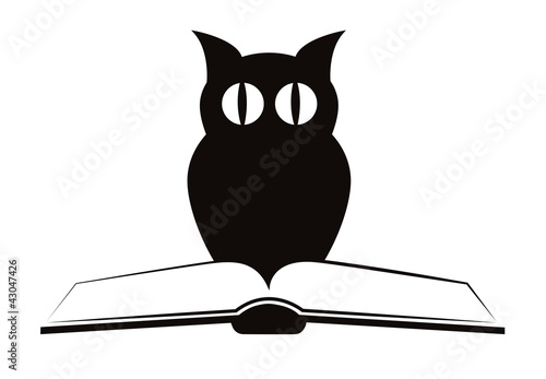 Image of owl and book "symbol of wisdom" isolated on white
