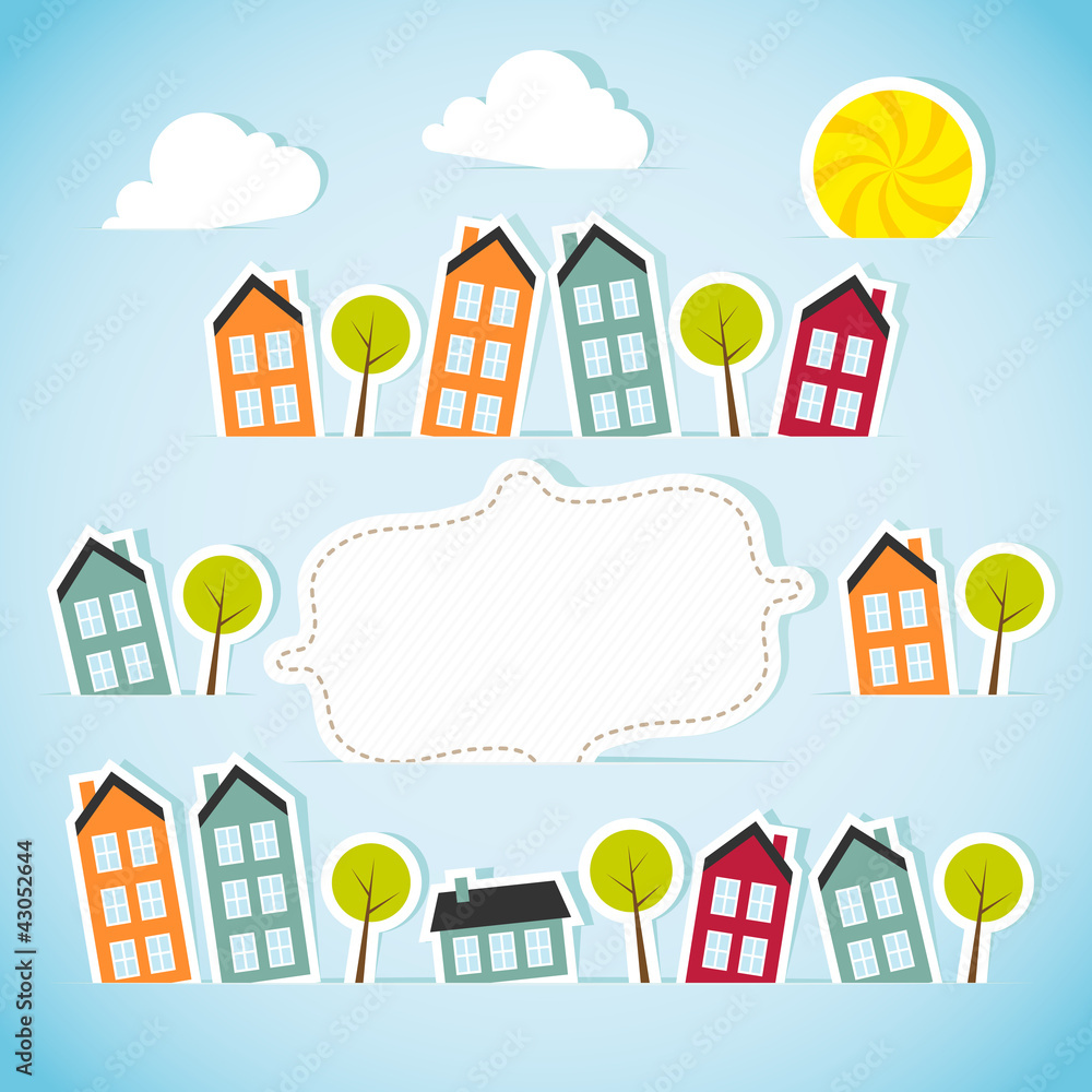 Abstract paper town with banner. Vector illustration. Abstract paper town with banner. Vector illustration.