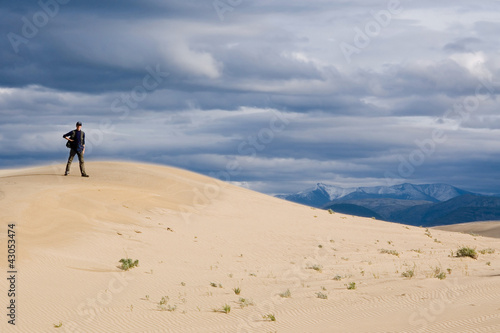 Desert landscape with traveler in Chara  Siberia