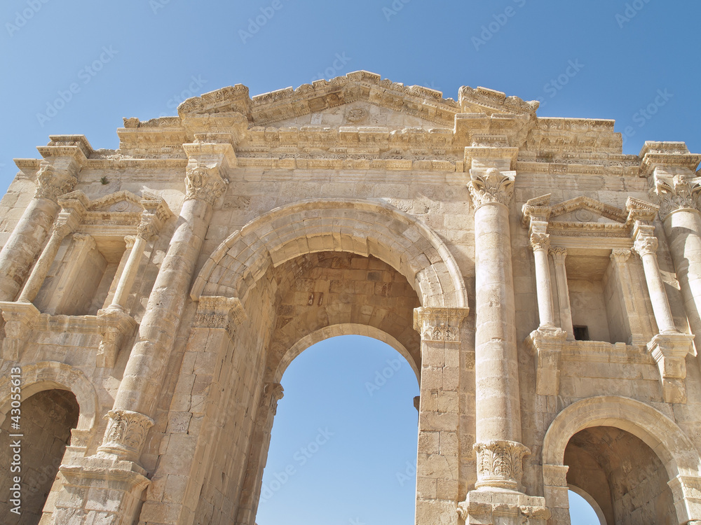 Hadrian's Gate in the Greco-Roman city of Jerash, Jordan.