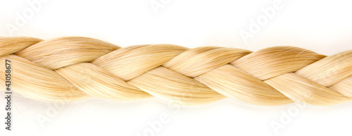 Fotografie Blond hair braided in pigtail isolated on white