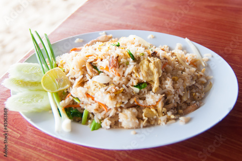 Thai fried rice with crab meat at a seafood restaurant 