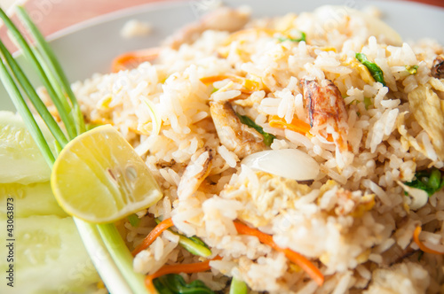 Thai fried rice with crab meat at a seafood restaurant 