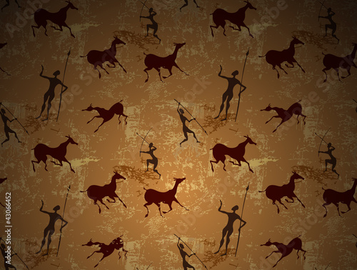 Cave painting ancient art seamless vector background