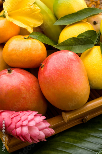 A basket of assorted  tropical fruit