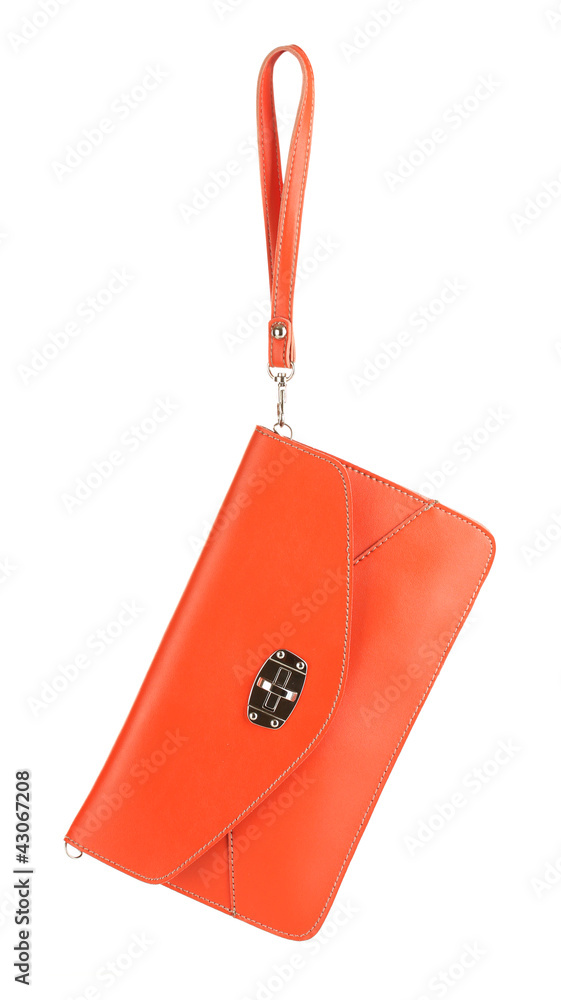 beautiful orange leather woman bag isolated on white
