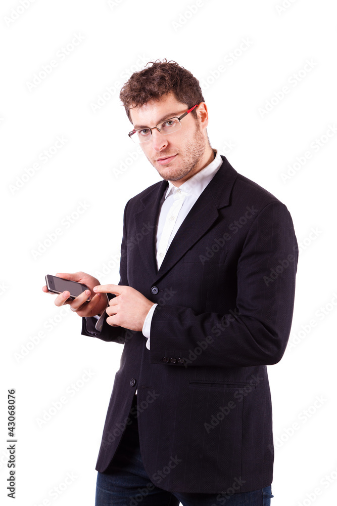 Young Businessman with Smartphone on White Young Businessman with Smartphone on White