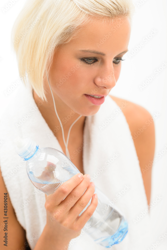 Attractive blond fitness woman with water bottle Attractive blond fitness woman with water bottle