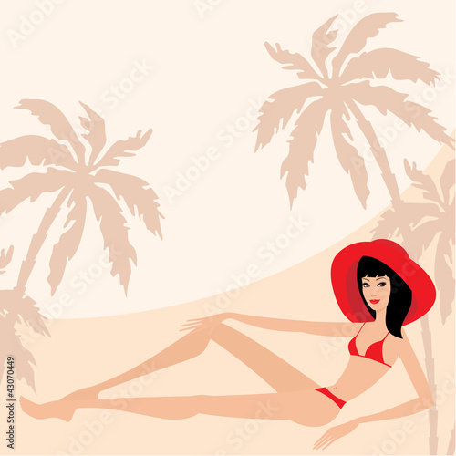 Background with palm trees and woman. © Nataliya Yakovleva